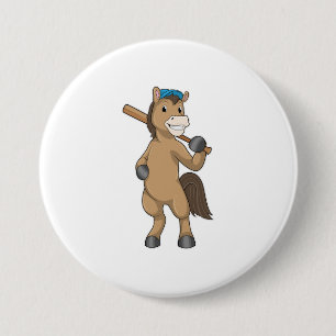 Horse on Baseball with Baseball Ronde Button 7,6 Cm