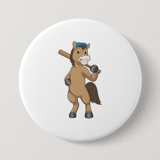 Horse on Baseball with Baseball Ronde Button 7,6 Cm (Voorkant)