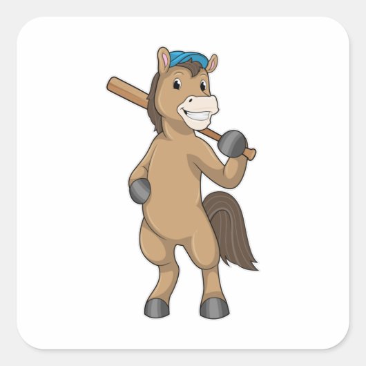 Horse on Baseball with Baseball Vierkante Sticker (Voorkant)