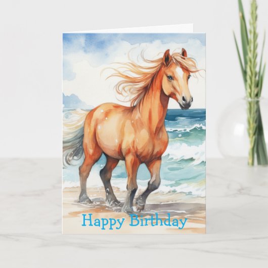 Horse on Beach Birthday Kaart (Voorkant)