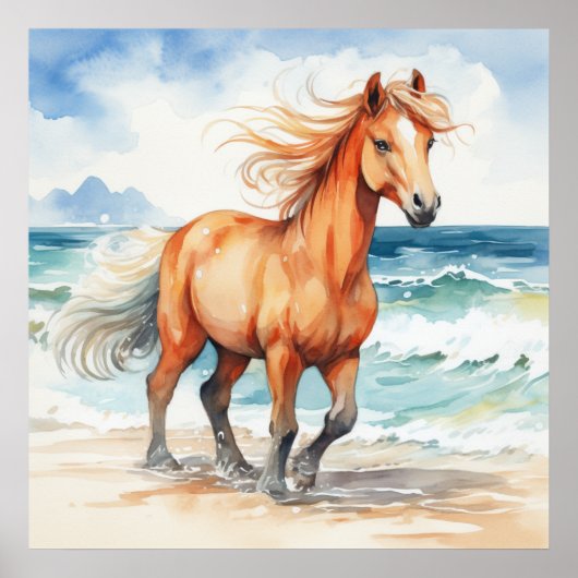 Horse on Beach Poster (Voorkant)