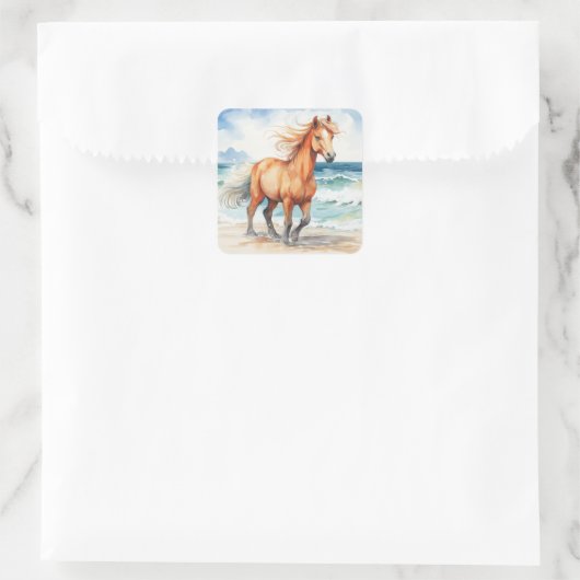 Horse on Beach Vierkante Sticker (Tas)