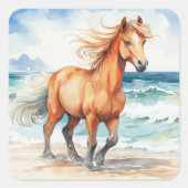 Horse on Beach Vierkante Sticker (Voorkant)