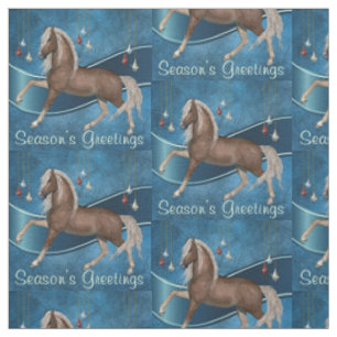 Horse On Blue met Ornamenten Seizoen Groeten Stof