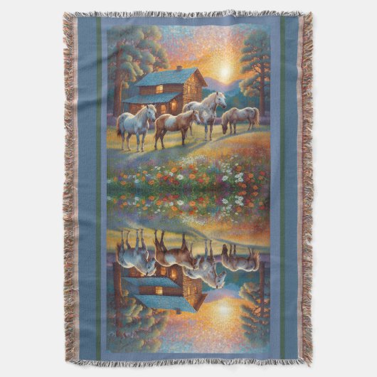 Horse on Farm Wildflower Meadow Deken (Voorkant Verticaal)