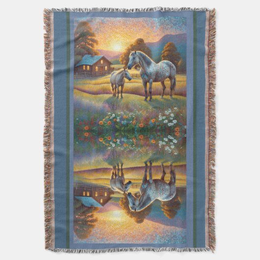 Horse on Farm Wildflower Meadow Deken (Voorkant Verticaal)