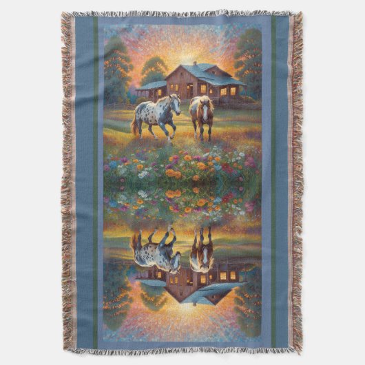 Horse on Farm Wildflower Meadow Deken (Voorkant Verticaal)
