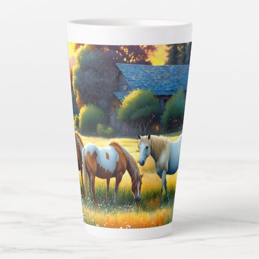 Horse on Farm Wildflower Meadow Latte Mok (Voorkant)