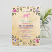 Horse Party Floral Nodig Pony Pink uit Kaart (Staand voorkant)