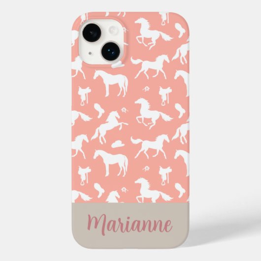 Horse Peach Pattern Rider Aangepaste naam Case-Mate iPhone Case (Achterkant)