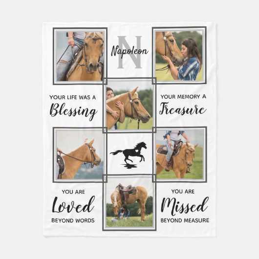 Horse Pet Memorial Unieke foto-inklage Fleece Deken (Voorkant)