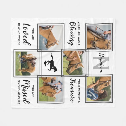 Horse Pet Memorial Unieke foto-inklage Fleece Deken (Voorkant (Horizontaal))