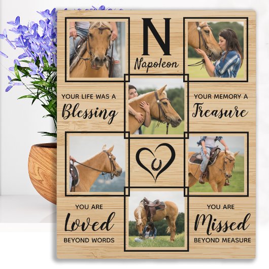 Horse Pet Memorial Wood Graan Foto Collage Fotoplaat