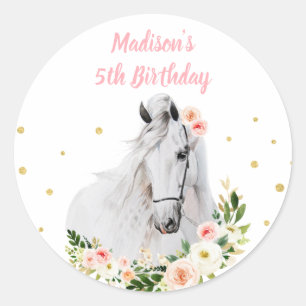 Horse Pink Floral Cowgirl Birthday Ronde Sticker