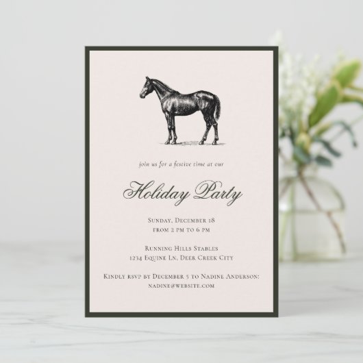 Horse Plaid Festive Christmas Holiday Party Kaart (Staand voorkant)