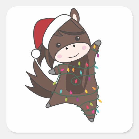 Horse Pony Christmas Snow Winter Animals Horses Vierkante Sticker (Voorkant)