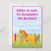 Horse Pony Girl Birthday Party Invitation Kaart (Achterkant)