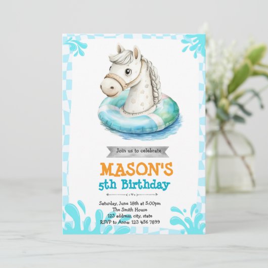 Horse pool party uitnodiging (Staand voorkant)