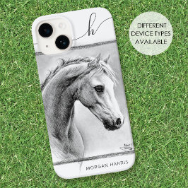 Horse Portrait Equine Charcoal Drawing Monogram Case-Mate iPhone 14 Hoesje