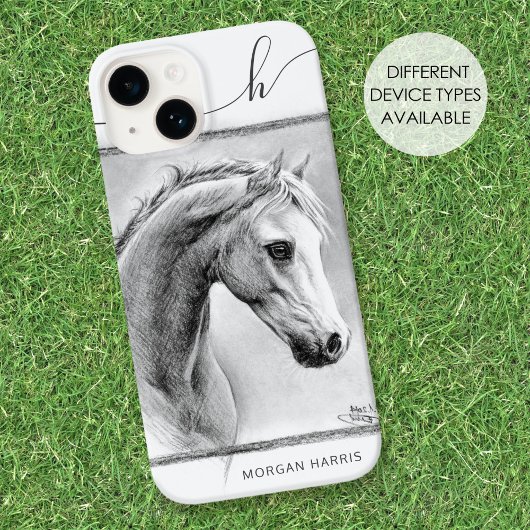 Horse Portrait Equine Charcoal Drawing Monogram Case-Mate iPhone Case