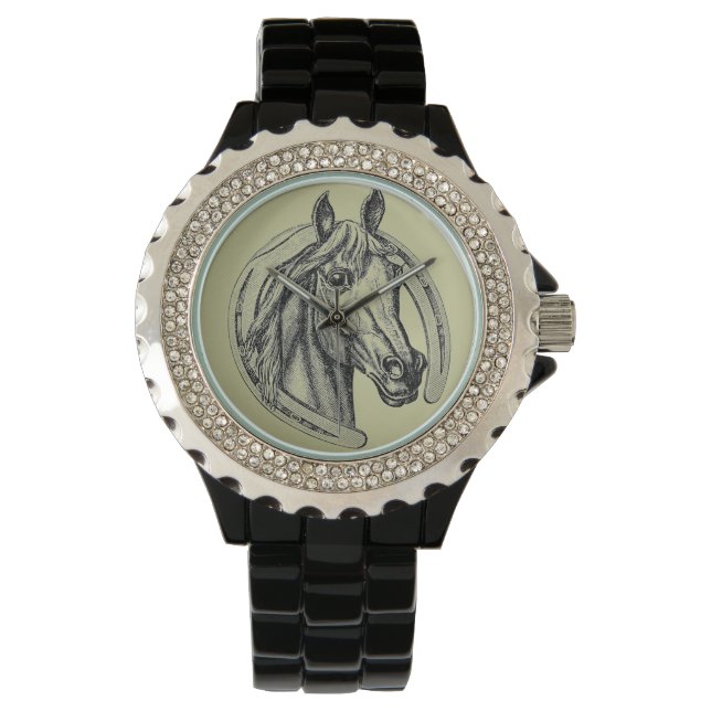 Horse Portrait Illustratie polshorts Horloge (Voorkant)