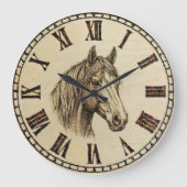 Horse Portrait Wall Clock - Rustic Elegance Grote Klok (Voorkant)