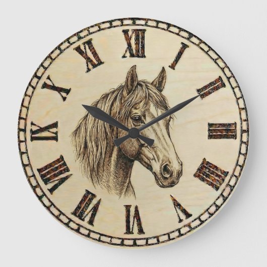 Horse Portrait Wall Clock - Rustic Elegance Grote Klok (Voorkant)