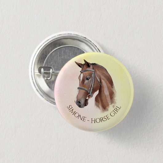 Horse portret cowgirl equestrian personaliseerde ronde button 3,2 cm (Voorkant /achterkant)