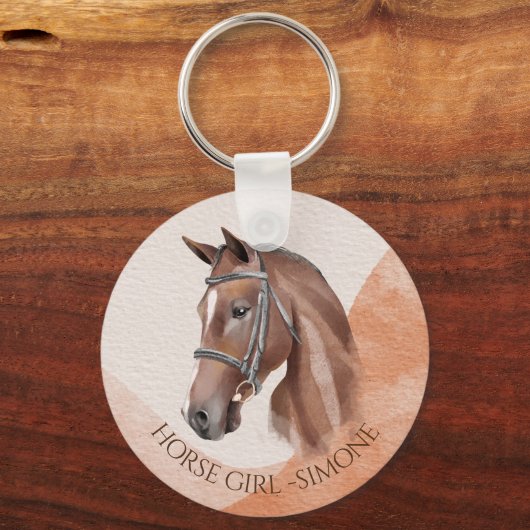 Horse portret cowgirl equestrian personaliseerde sleutelhanger (Voorkant)