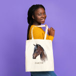 Horse portret cowgirl equestrian personaliseerde tote bag<br><div class="desc">Brown Horse portret cowgirl,  gepersonaliseerde naam canvas tas,  paardenliefje,  cadeau voor meisjes</div>