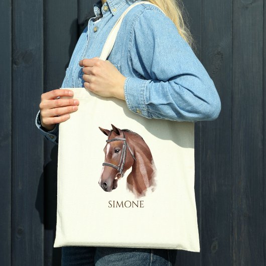 Horse portret cowgirl equestrian personaliseerde tote bag