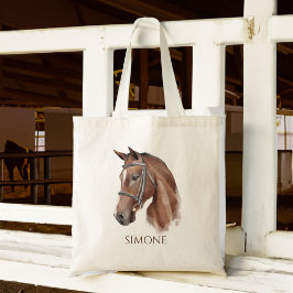Horse portret cowgirl equestrian personaliseerde tote bag