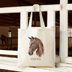 Horse portret cowgirl equestrian personaliseerde tote bag