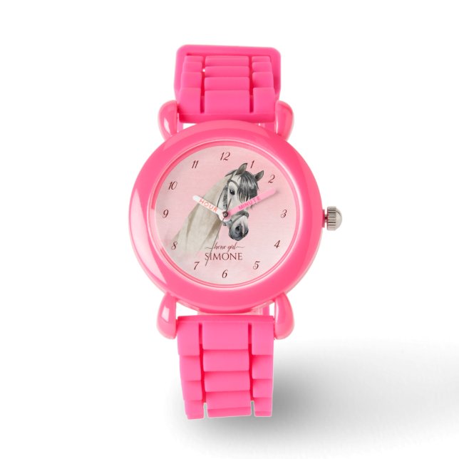 Horse portret pony meisjes kijken naar kinderen horloge (Voorkant)