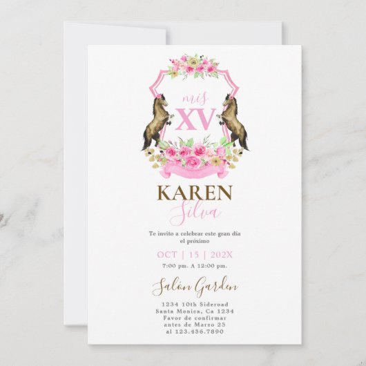 Horse Quinceanera uitnodiging (Voorkant)