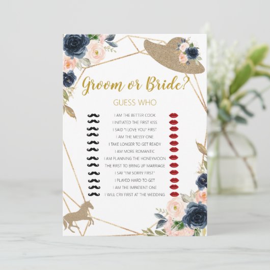 Horse Race Groom or Bride Bridal Shower Game  Kaart (Staand voorkant)