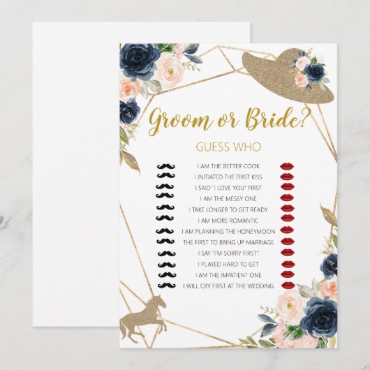Horse Race Groom or Bride Bridal Shower Game  Kaart (Voorkant / Achterkant)