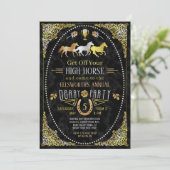 Horse Racing Day Party Art Deco Black Gold Kaart (Staand voorkant)
