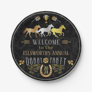 Horse Racing Derby Day Art Deco Black Gold Papieren Bordje