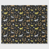 Horse Racing Derby Day Black Gold Pattern Cadeaupapier (Vlak)