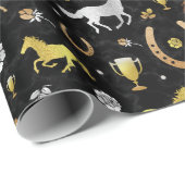 Horse Racing Derby Day Black Gold Pattern Cadeaupapier (Rol Hoek)
