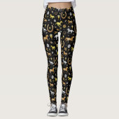 Horse Racing Derby Day Black Gold Pattern Leggings (Voorkant)