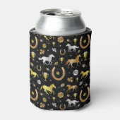 Horse Racing Derby Day Black Gold Pattern Monogram Blikjeskoeler (Blikje Voorkant)