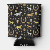 Horse Racing Derby Day Black Gold Pattern Monogram Blikjeskoeler (Voorkant)