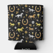 Horse Racing Derby Day Black Gold Pattern Monogram Blikjeskoeler (Achterkant)
