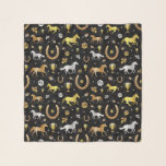 Horse Racing Derby Day Black Gold Pattern Sjaal<br><div class="desc">Viel je favoriete paardenrennen op met dit prachtige patroon. Het repetitieve ontwerp wordt gemaakt in tinten goud,  zilver en brons op zwart met een licht marmer effect. Het  patroon omvat paarden,  trofeeën,  hoefijzers en rozen. Contact FancyCelebration voor veranderingen. Zie de overeenkomende partijbenodigdheden en meer hier: https://www.zazzle.com/collections/horse_racing_derby_day_party_collection-119108502832802144</div>
