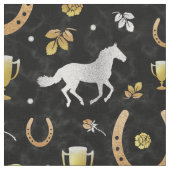 Horse Racing Derby Day Black Gold Pattern Stof (Close Up)