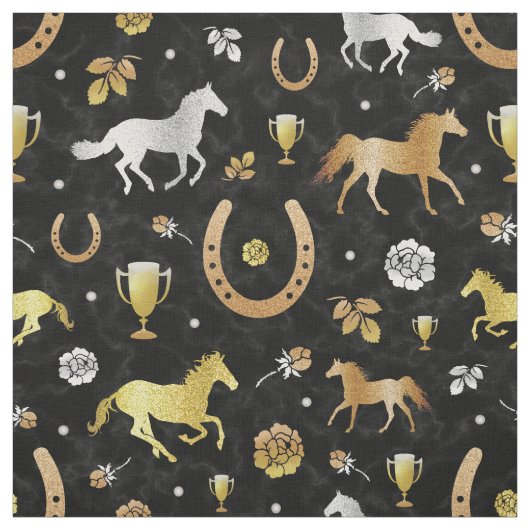 Horse Racing Derby Day Black Gold Pattern Stof (Swatch)