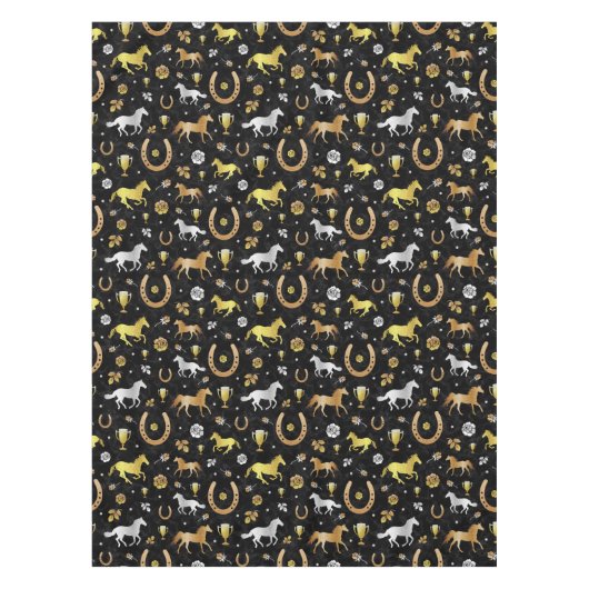Horse Racing Derby Day Black Gold Pattern Tafelkleed (Voorkant)