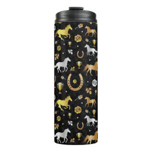 Horse Racing Derby Day Black Gold Pattern Thermosbeker